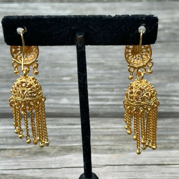 Jhumka Gold Tone Women Earrings Fashion Ear Jewelry Traditional Earrings - Picture 4 of 10